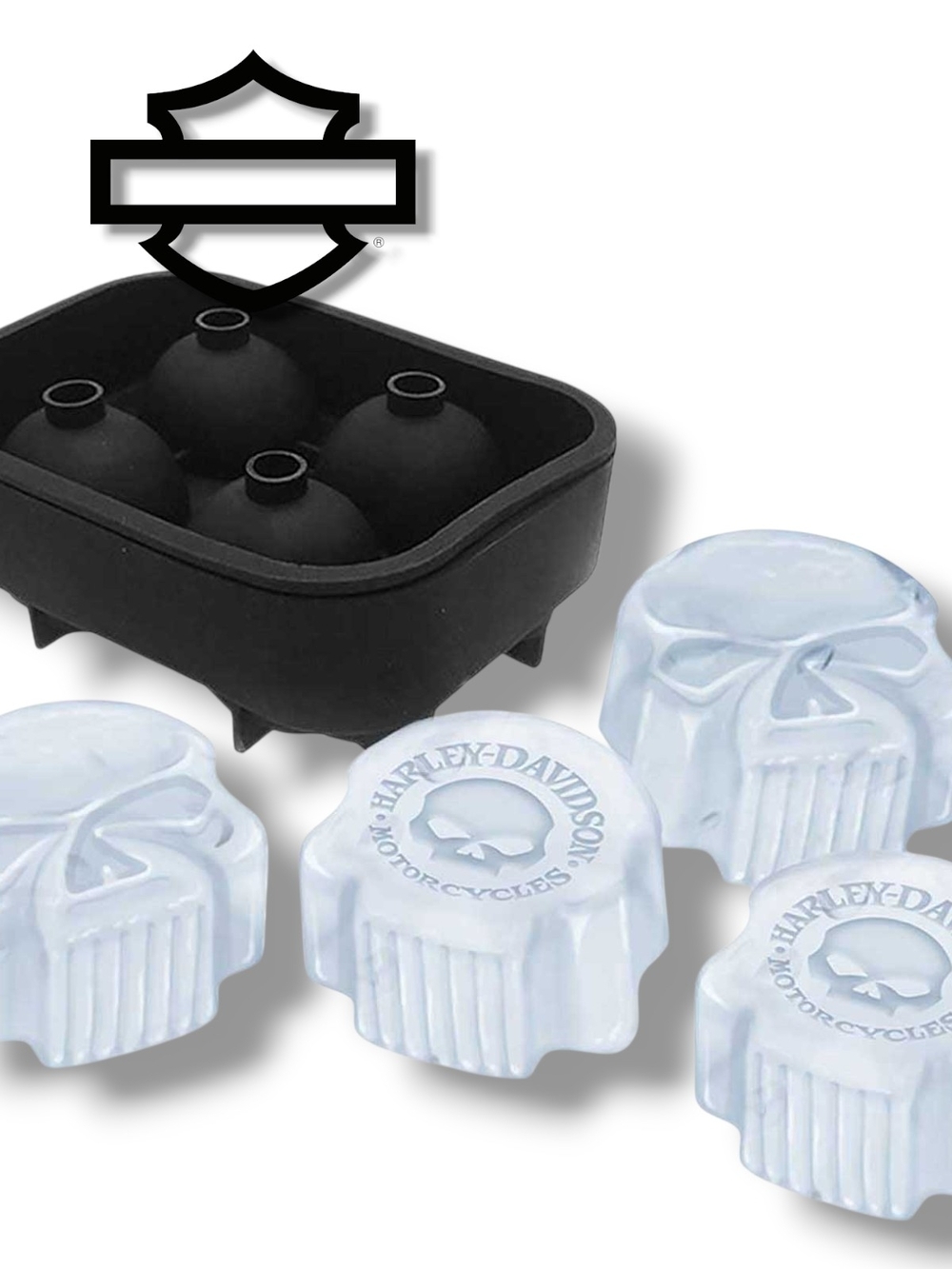 Harley-Davidson® Ice Cube Tray, 3D Willie G Skull Logos Custom Silicone - Black